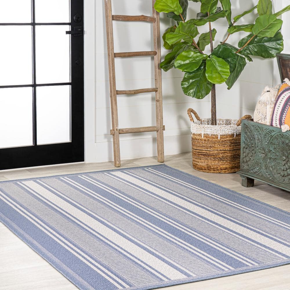 Haynes Modern Double Stripe 8' x 10' Blue/Light Gray Area Rug