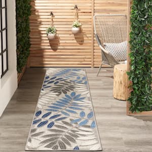 Aloha Gray/Blue doormat 3 ft. x 4 ft. Floral Contemporary Indoor/Outdoor Patio Kitchen Area Rug