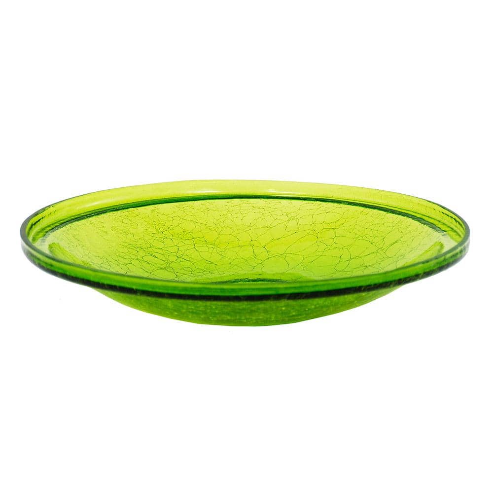 Fern Green 14-Inch Crackle Glass Hanging Birdbath Bowl