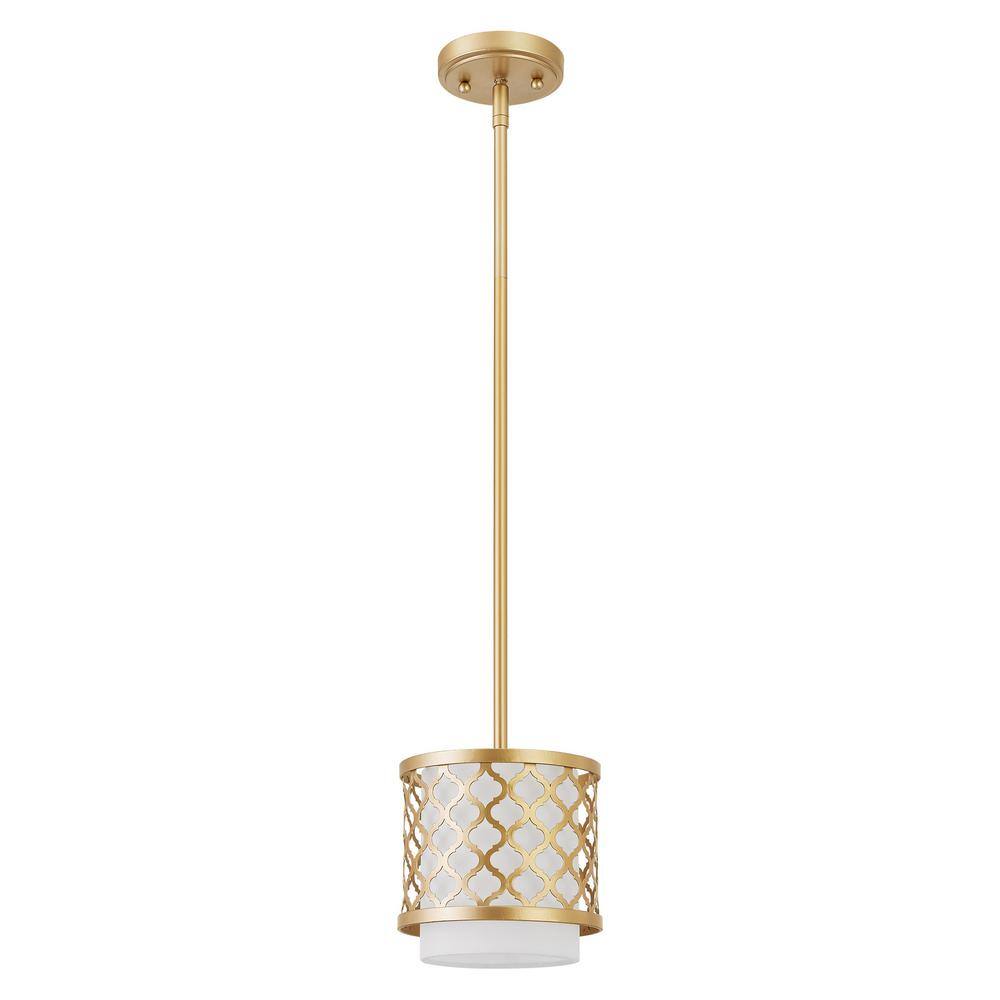 Arabesque Soft Gold Mini Pendant with Off-White Fabric Shade