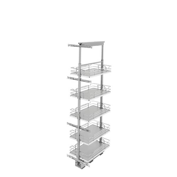 Rev-A-Shelf 5343-08-GR 8 in Chrome Solid Bottom Pantry Pullout Soft Close - Gray