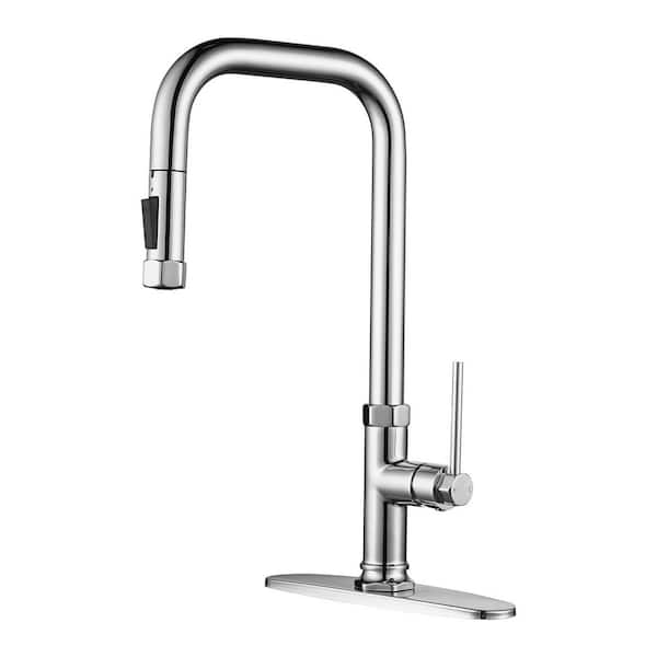 VEVETTA Single Handle Pull Down Sprayer Kitchen Faucet with 2-Mode Sprayer in Polished Chrome