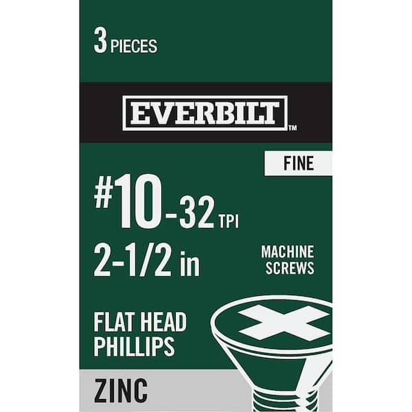 Everbilt #10-32 x 2-1/2 in. Phillips Flat Head Zinc Plated Machine Screw (3-Pack)