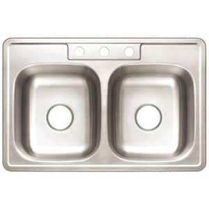 Stainless Steel 33 in. 3-Hole Double Bowl Drop-In Kitchen Sink with Brush