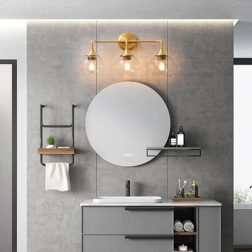 Gold 22.4" 3-Light Vanity Fixture with Clear Glass Shades