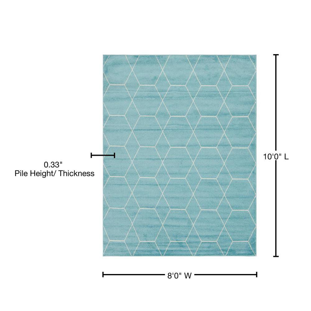 Light Blue and Ivory Trellis 8'x10' Easy-Care Synthetic Rug
