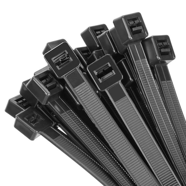 18 in., UV Resistant Nylon Cable Zip Tie Black 100-Pack Heavy Duty Self-Locking with 300 LBS Tensile Strength