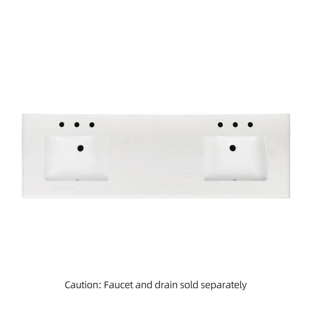 72'' White Plywood Double Bathroom Vanity with Marble Top
