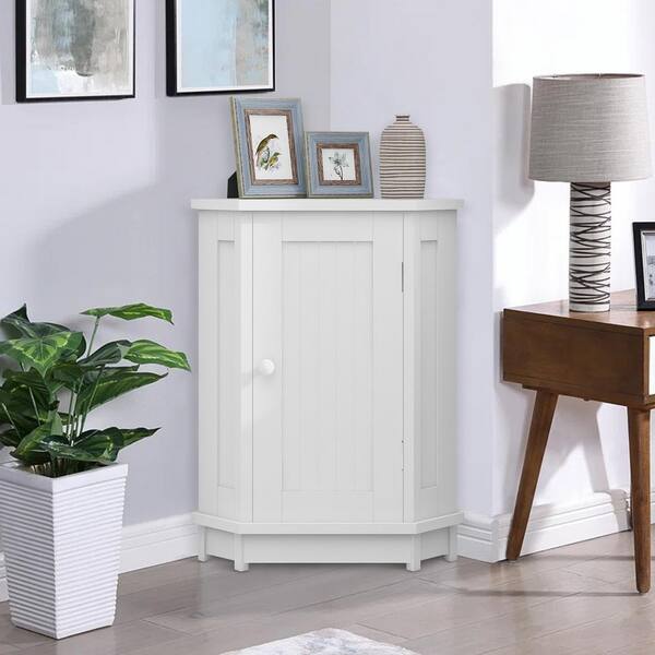 Flynama 17.5 in. W x 17.50 in. L x 31.40 in. H White Bathroom Cabinet Triangle Corner Storage Cabinet with Adjustable Shelf