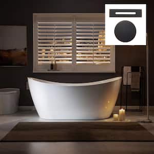 CAHON 67 in. Acrylic Flatbottom Freestanding Double Slipper Soaking Bathtub in White with Oil Rubbed Bronze Drain