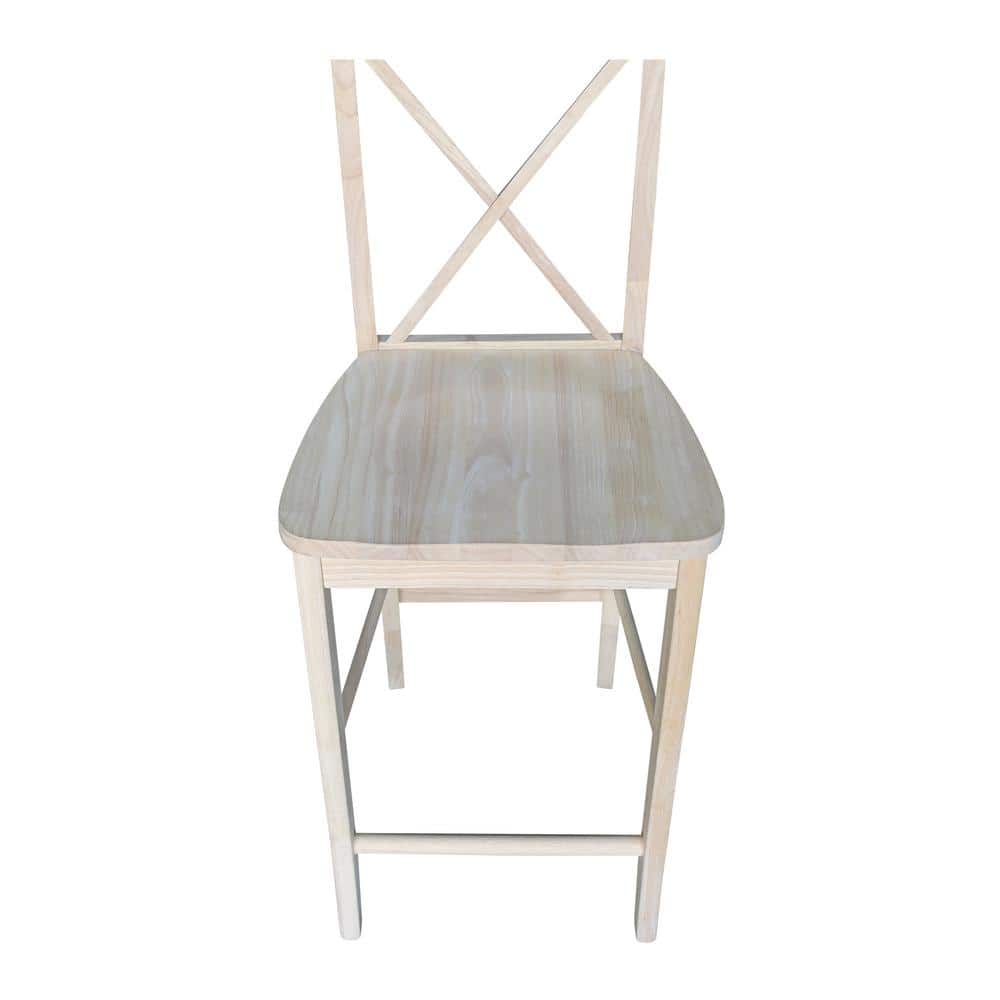 Traditional Solid Parawood X-Back 24" Counter Stool, Unfinished