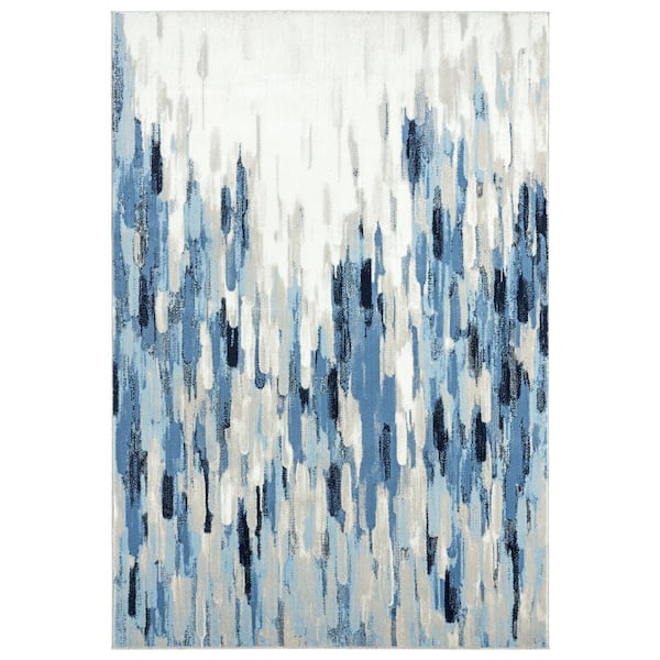 Abani Porto Blue 5 ft. 3 ft. x 7 ft. 6 in. Abstract Polypropylene Area Rug