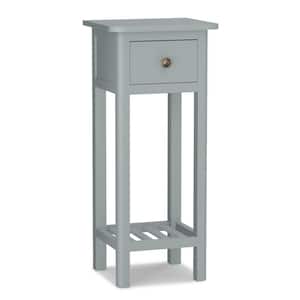 14 in. W 2 Tier End Bedside Sofa Side Table with Drawer Shelf Acacia Wood Nightstand Grey