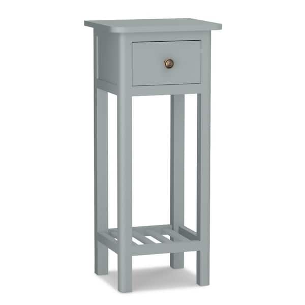 Gymax 14 in. W 2 Tier End Bedside Sofa Side Table with Drawer Shelf Acacia Wood Nightstand Grey