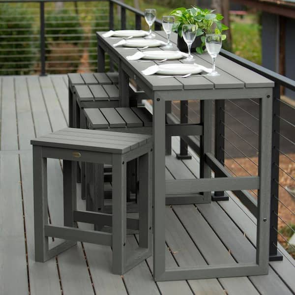 Monroe Modern Coastal Teak Counter Height Balcony Stool/Table 6-Piece Set