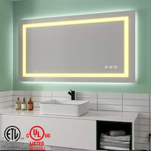 55 in. W x 30 in. H Rectangular Frameless LED Light Anti-Fog Wall Bathroom Vanity Mirror Super Bright Front Light