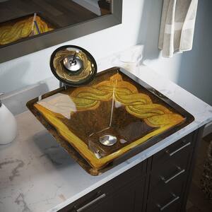 Glass Vessel Sink in Gold and Green Foil Undertone