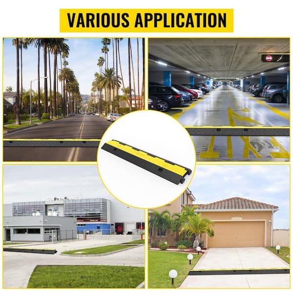 Rubber 2-Channel Heavy-Duty Cable Protector Ramp 11000 lbs Capacity Driveway Traffic Cord Cover for Outdoor Use, 3-Pack