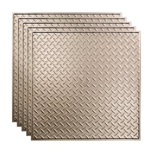 Diamond Plate 2 ft. x 2 ft. Brushed Nickel Lay-In Vinyl Ceiling Tile (20 sq. ft.)