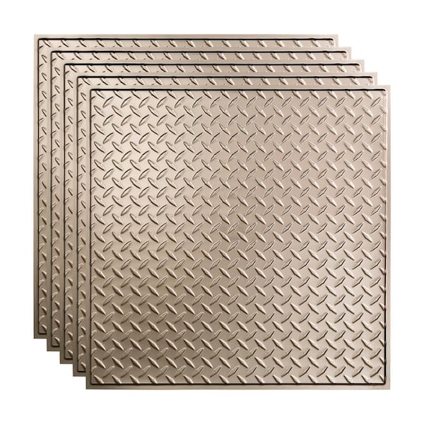 Fasade Diamond Plate 2 Ft X 2 Ft Brushed Nickel Lay In Vinyl Ceiling Tile 20 Sq Ft Pl6629