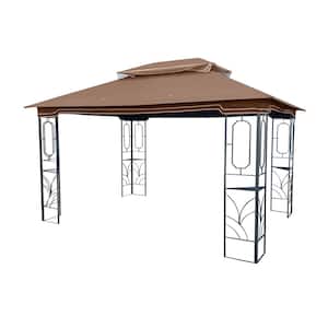 10 ft. x 13 ft. Coffee Gazebo Canopy Tent With Ventilated Double Roof and Detachable Mesh Screen Mosquito Net