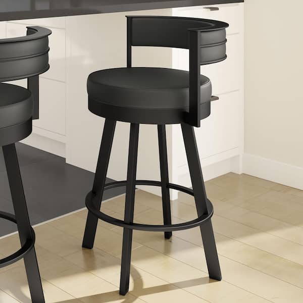 Amisco Browser 30 in. Black Faux Leather Black Metal Swivel Bar Stool