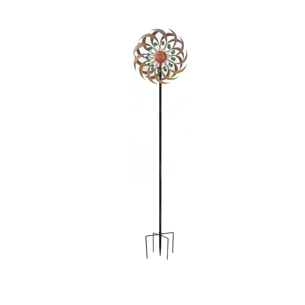62 in. H Bronze Metal Wind Spinner Outdoor Kinetic Wind Sculptures
