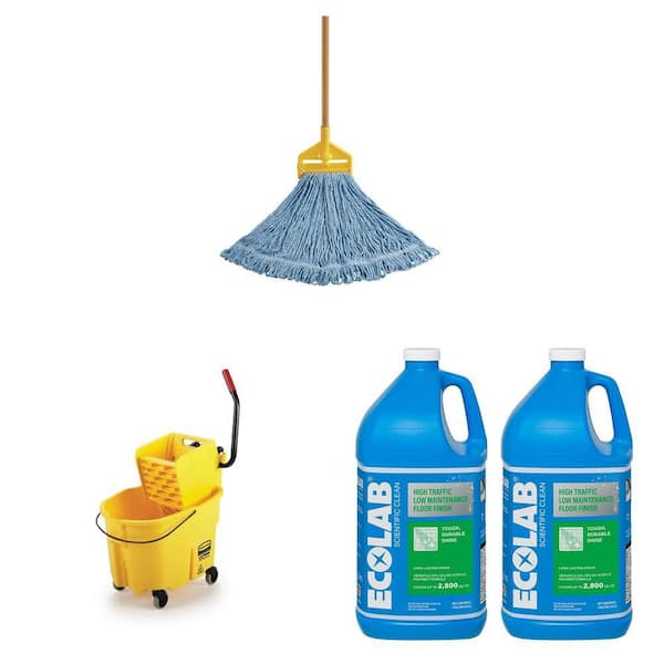 #24 Blend String Mop, WaveBrake 35 Qt. Bucket with Wringer and 1 Gal. Non Slip Floor Finish (2-Pack)