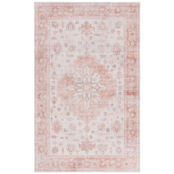 Arizona 4 ft. x 6 ft. Rust/Beige Machine Washable Distressed Floral Medallion Area Rug