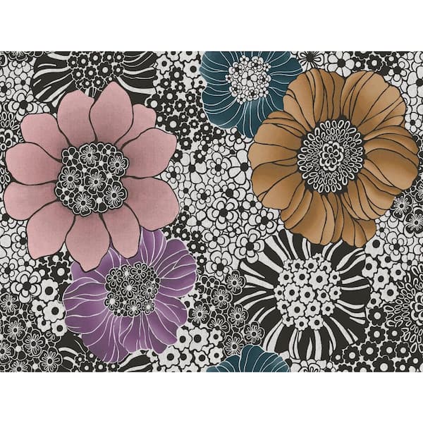 Anemones Black Peel and Stick Wallpaper