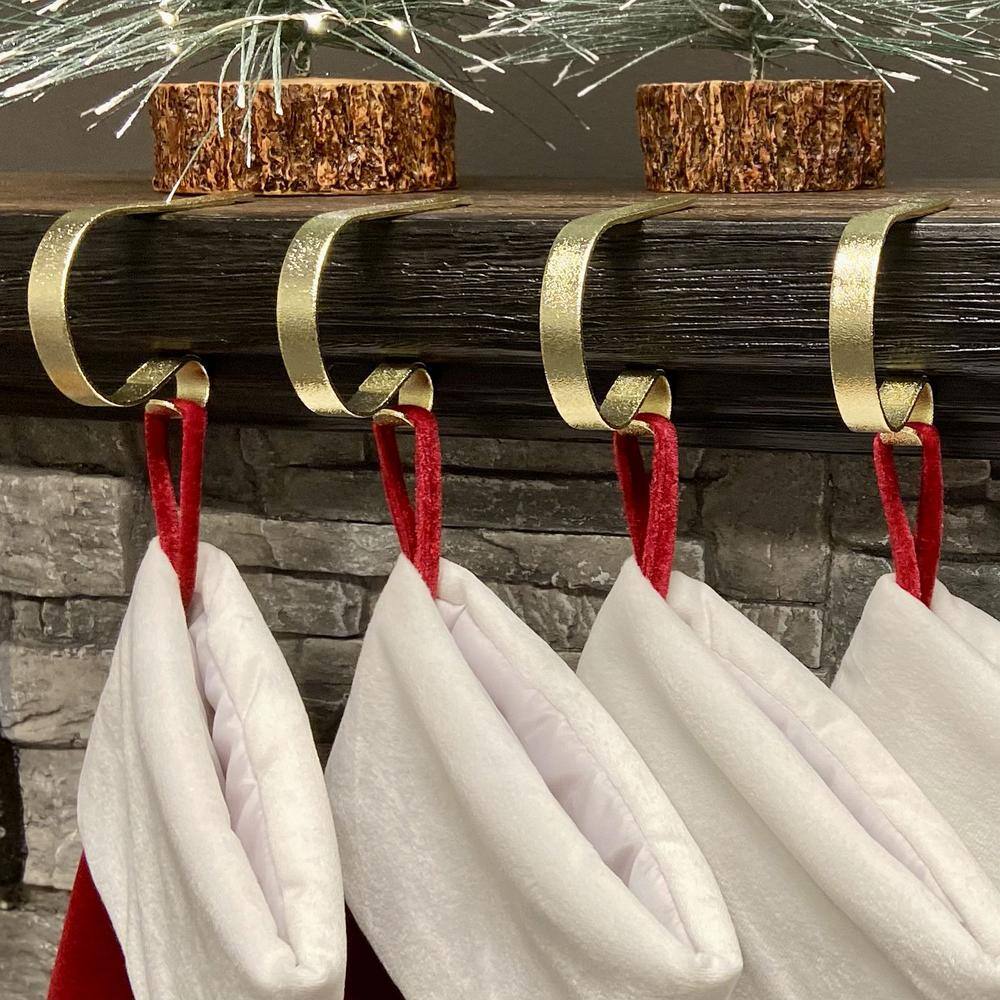 Glimmer Gold Adjustable Metal MantleClip Stocking Holders, 4-Pack
