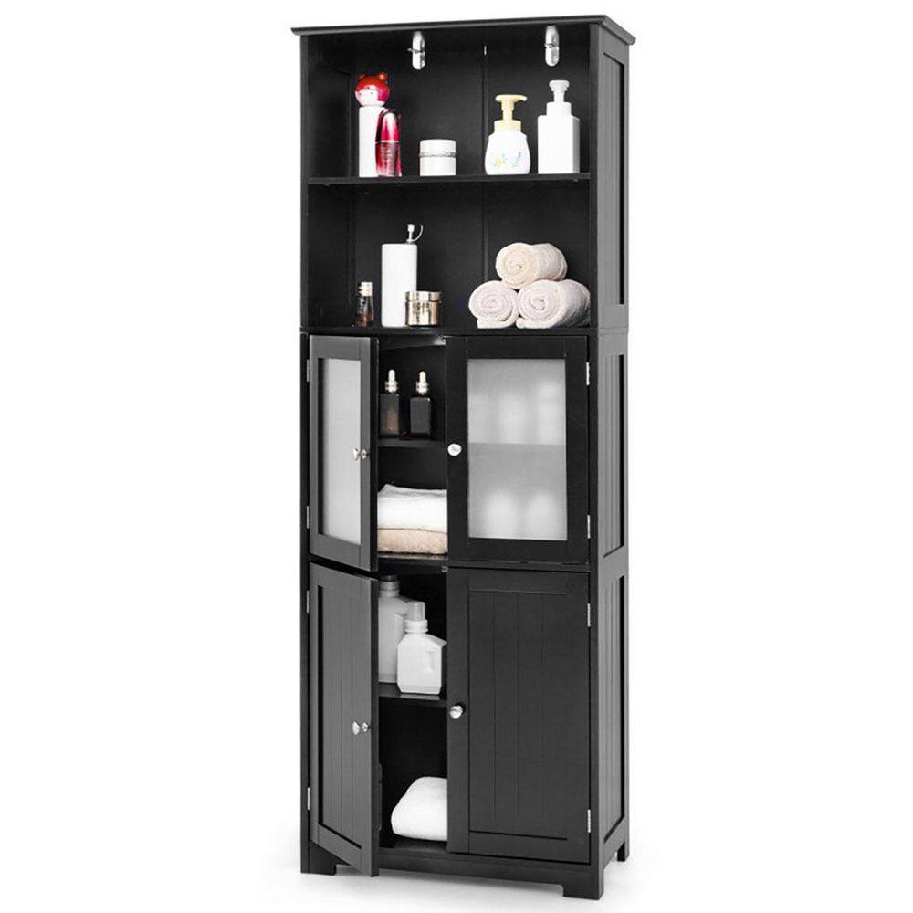 23.5 in. W x 12 in. D x 64 in. H Black Freestanding Bathroom Linen Cabinet with Adjustable Shelves price history on PriceWatchPro