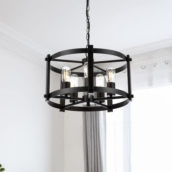 WINGBO 5-Light Black Lantern Drum Pendant