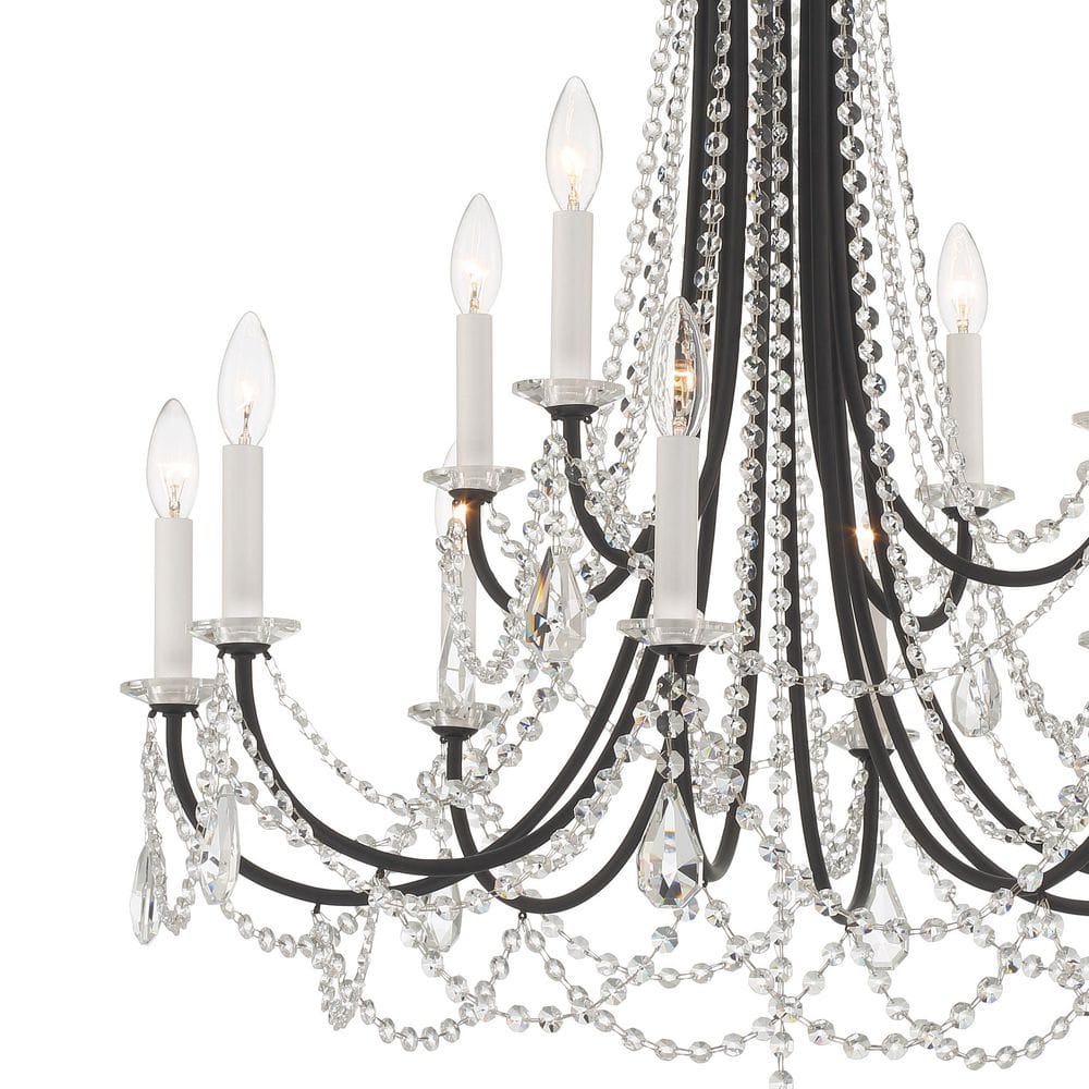 Matte Black and Crystal 12-Light Candle Chandelier
