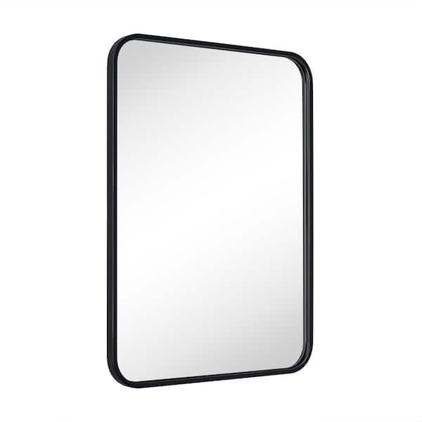 TEHOME 20 in. W x 28 in. H Rounded Rectangle Stainless Steel Anti-Rust Tube Metal Frame Bathroom Wall Mirror in Matt Black