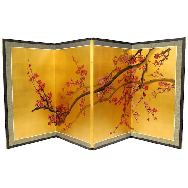 Oriental Furniture Plum Tree on Gold Leaf Silk Screen 