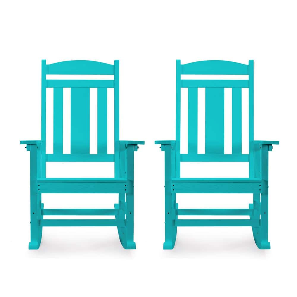 Aruba Blue Plastic Outdoor Indoor All Weather Resistant Patio Outdoor Rocking Chair (Set of 2) price history on PriceWatchPro