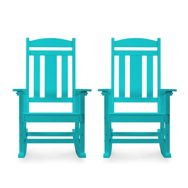 Aruba Blue Plastic Outdoor Indoor All Weather Resistant Patio Outdoor Rocking Chair (Set of 2)