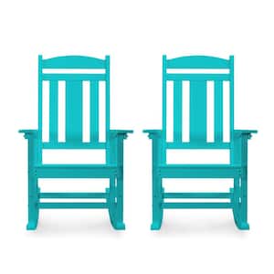 Aruba Blue Plastic Outdoor Indoor All Weather Resistant Patio Outdoor Rocking Chair (Set of 2)