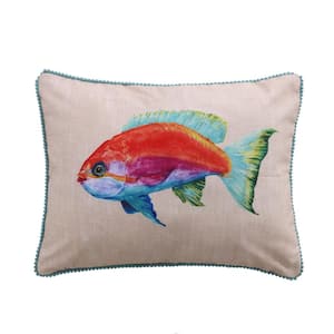 Beachwalk Multicolored Fish Print 14 in. x 18 in. Throw Pillow