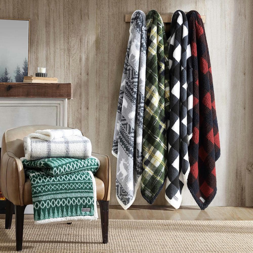 Gray and White Reversible Sherpa Fleece Throw Blanket