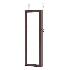 Fashion Brown Wall Mounted Jewelry Armoire with Full Length Mirror and Light (43.3 in. x 14.2 in. x 3.9 in.)