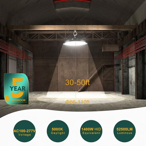bulbeats 6Pack of LED High Bay Light 350W 52500LM High Bay LED Shop Lights AC100-277V UFO LED Lights for Garage