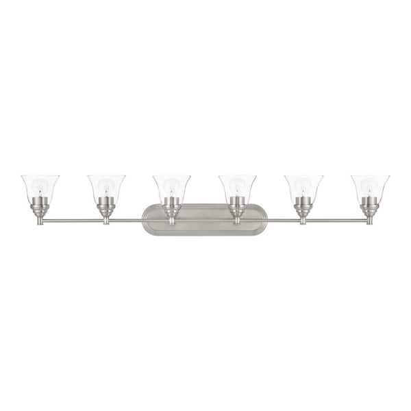 Hampton Bay Marsden 50.5 in. 6-Light Brushed Nickel Transitional Vanity with Clear Glass Shades