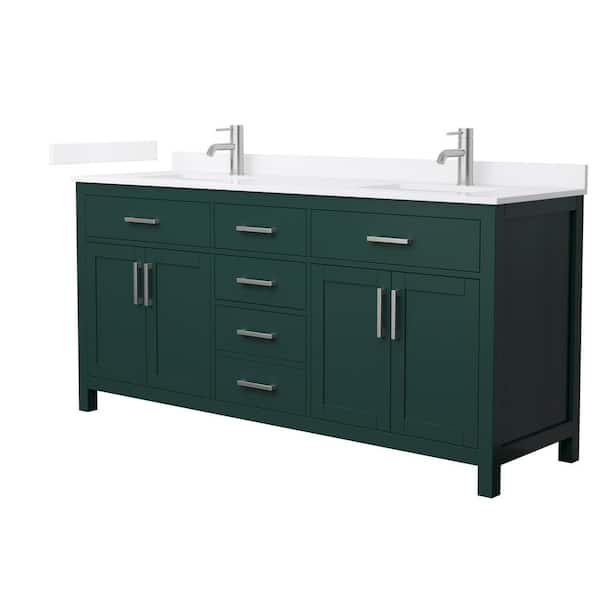 Wyndham Collection Beckett 72 in. Double Freestanding Green Bath Vanity with White Quartz Top (Assembled)