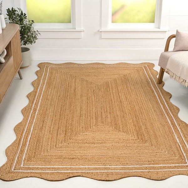 Seaside Cottage Scallop Edge Jute Natural/White 8 ft. x 10 ft. Area Rug