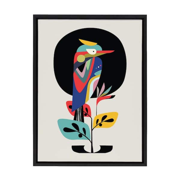 Kate and Laurel Sylvie Mid Century Modern Kookaburra Moon by Rachel Lee Framed Canvas Animal Art Print 24 in. x 18 in.