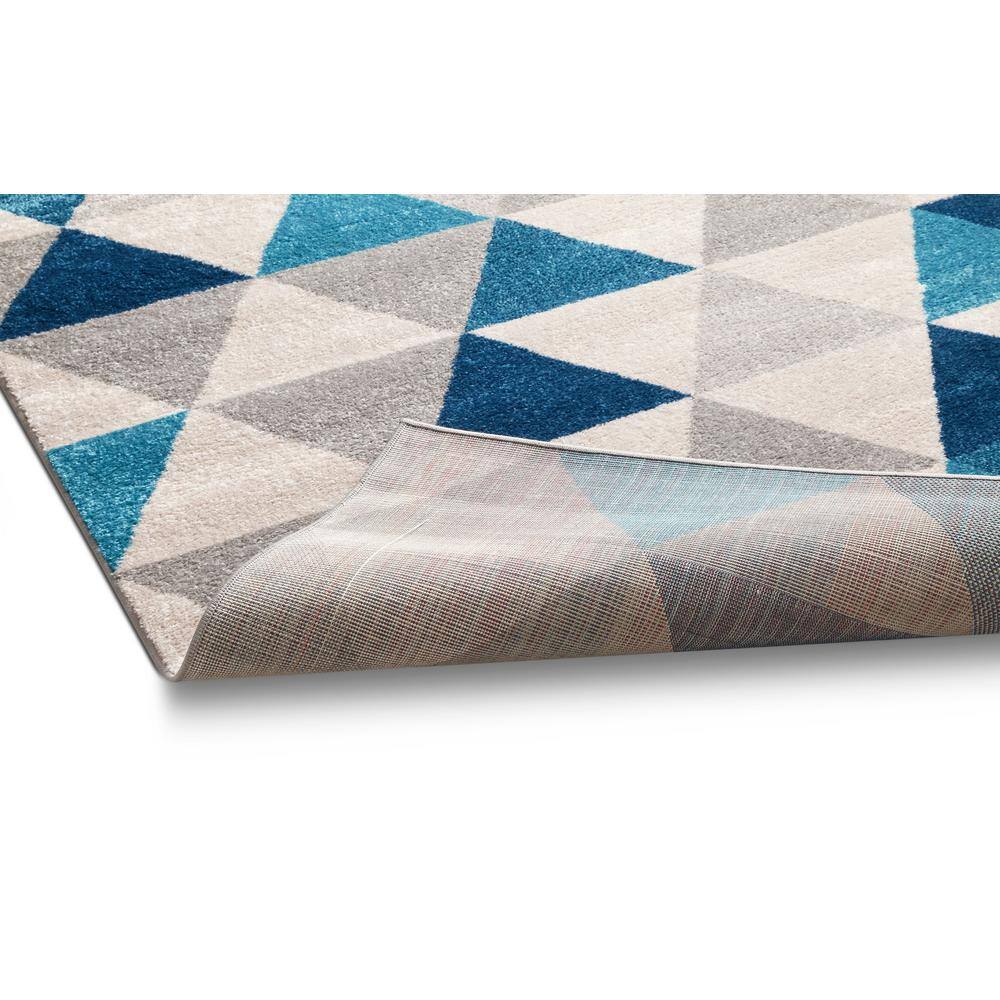 Modern Geometric Blue Synthetic 5' x 7' Easy-Care Area Rug