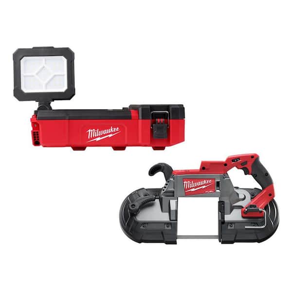 Milwaukee M12 12V Lithium-Ion Cordless PACKOUT Flood Light W/USB Charging and M18 FUEL Lithium-Ion Deep Cut Band Saw