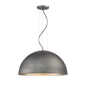Sommerton 24 in. W x 15 in. H 3-Light Rubbed Zinc with Silver Leaf Shaded Pendant Light